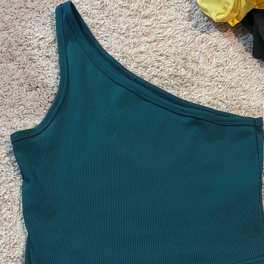 Teal One-Shoulder Ribbed Top